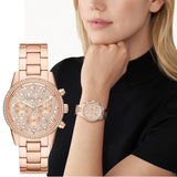 Buy Shop Michael Kors Ritz Chronograph Rose Gold Dial Rose Gold Steel Strap Watch For Women - MK7302 USA Online