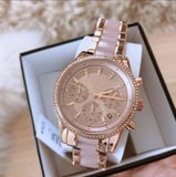Buy Shop Michael Kors Ritz Chronograph Rose Gold Dial Two Tone Steel Strap Watch for Women - MK6307 USA Online