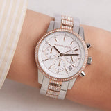 Buy Shop Michael Kors Ritz Chronograph White Dial Two Tone Steel Strap Watch For Women - MK6651 USA Online