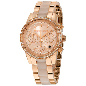 Buy Shop Michael Kors Ritz Chronograph Rose Gold Dial Two Tone Steel Strap Watch for Women - MK6307 USA Online
