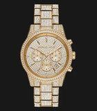 Buy Shop Michael Kors Ritz Three-Hand Glitz Crystals Gold Dial Gold Steel Strap Watch for Women - MK6747 USA Online