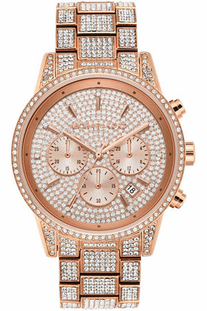 Buy Shop Michael Kors Ritz Three-Hand Glitz Rose Gold Dial Rose Gold Steel Strap Watch for Women - MK6748 USA Online