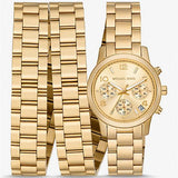 Buy Shop Michael Kors Runway 18K Gold-Plated Triple Wrap Gold Dial Gold Steel Strap Watch for Women - MK7450 USA Online