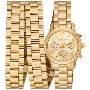 Buy Shop Michael Kors Runway 18K Gold-Plated Triple Wrap Gold Dial Gold Steel Strap Watch for Women - MK7450 USA Online