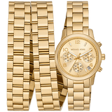 Buy Shop Michael Kors Runway 18K Gold-Plated Triple Wrap Gold Dial Gold Steel Strap Watch for Women - MK7450 USA Online