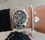 Buy Shop Michael Kors Runway Chronograph Black Dial Silver Steel Strap Watch For Women - MK5708 USA Online