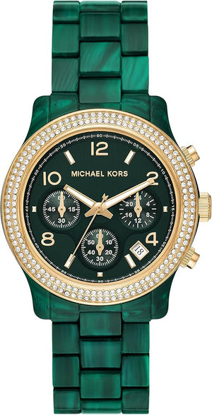 Buy Shop Michael Kors Runway Chronograph Green Dial Green Steel Strap Watch for Women - MK7422 USA Online