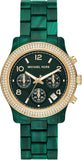 Buy Shop Michael Kors Runway Chronograph Green Dial Green Steel Strap Watch for Women - MK7422 USA Online