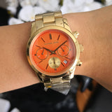 Buy Shop Michael Kors Runway Chronograph Orange Dial Gold Steep Strap Watch For Women - MK6162 USA Online