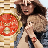 Buy Shop Michael Kors Runway Chronograph Orange Dial Gold Steep Strap Watch For Women - MK6162 USA Online