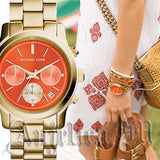Buy Shop Michael Kors Runway Chronograph Orange Dial Gold Steep Strap Watch For Women - MK6162 USA Online