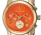 Buy Shop Michael Kors Runway Chronograph Orange Dial Gold Steep Strap Watch For Women - MK6162 USA Online