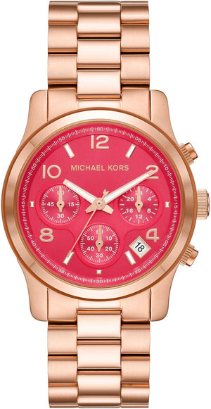 Buy Shop Michael Kors Runway Chronograph Pink Dial Rose Gold Steel Strap Watch For Women - MK7352 USA Online