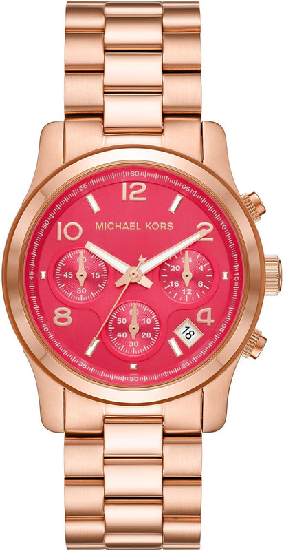 Buy Shop Michael Kors Runway Chronograph Pink Dial Rose Gold Steel Strap Watch For Women - MK7352 USA Online