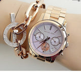 Buy Shop Michael Kors Runway Chronograph Purple Dial Rose Gold Steel Strap Watch For Women - MK6163 USA Online