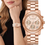 Buy Shop Michael Kors Runway Chronograph Rose Gold Dial Rose Gold Steel Strap Watch For Women - MK7324 USA Online