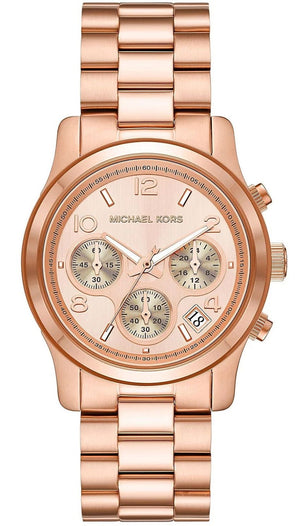 Buy Shop Michael Kors Runway Chronograph Rose Gold Dial Rose Gold Steel Strap Watch For Women - MK7324 USA Online