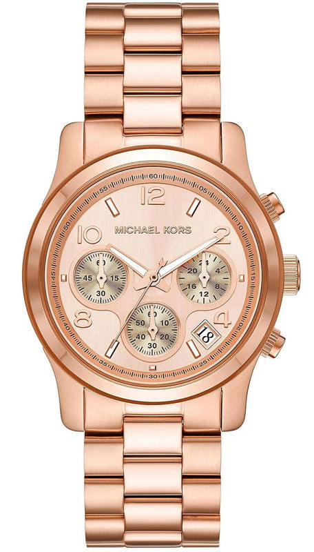 Buy Shop Michael Kors Runway Chronograph Rose Gold Dial Rose Gold Steel Strap Watch For Women - MK7324 USA Online