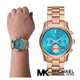 Buy Shop Michael Kors Runway Chronograph Turquoise Dial Rose Gold Steel Strap Watch For Women - MK6164 USA Online