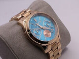 Michael Kors Runway Chronograph Turquoise Dial Rose Gold Steel Strap Watch For Women - MK6164