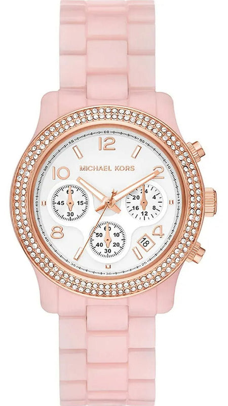 Buy Shop Michael Kors Runway Chronograph White Dial Pink Steel Strap Watch for Women - MK7424 USA Online
