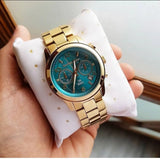 Buy Shop Michael Kors Runway Hunger Stop100 Series Blue Dial Gold Steel Strap Watch for Women - MK5815 USA Online