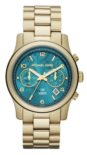Buy Shop Michael Kors Runway Hunger Stop100 Series Blue Dial Gold Steel Strap Watch for Women - MK5815 USA Online