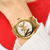 Buy Shop Michael Kors Runway Mercer Crystals Gold Dial Gold Steel Strap Watch For Women - MK6714 USA Online