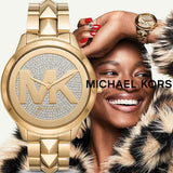 Buy Shop Michael Kors Runway Mercer Crystals Gold Dial Gold Steel Strap Watch For Women - MK6714 USA Online