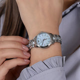 Buy Shop Michael Kors Runway Mercer Quartz Mother of Pearl Blue Dial Silver Steel Strap Watch For Women - MK6857 USA Online