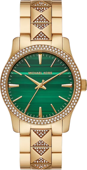 Buy Shop Michael Kors Runway Three Hand Green Dial Gold Steel Strap Watch For Women - MK7390 USA Online
