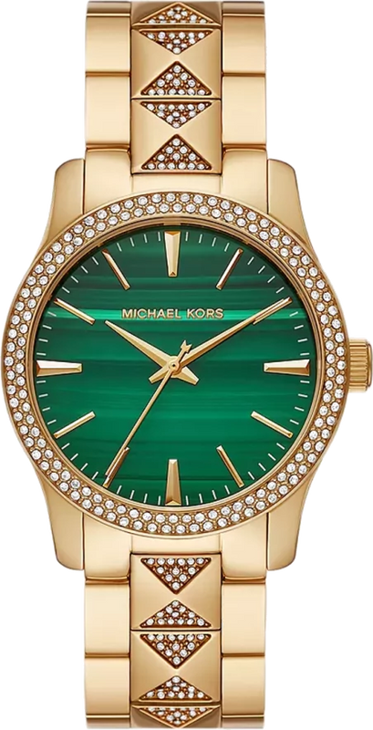 Buy Shop Michael Kors Runway Three Hand Green Dial Gold Steel Strap Watch For Women - MK7390 USA Online
