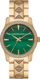 Buy Shop Michael Kors Runway Three Hand Green Dial Gold Steel Strap Watch For Women - MK7390 USA Online
