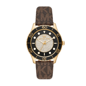 Buy Shop Michael Kors Runway Quartz Black Dial Brown Leather Strap Watch For Women - MK6979 USA Online