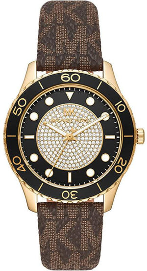 Buy Shop Michael Kors Runway Quartz Black Dial Brown Leather Strap Watch For Women - MK6979 USA Online