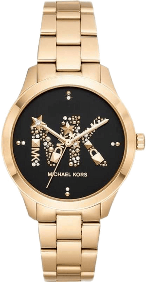 Buy Shop Michael Kors Runway Quartz Black Dial Gold Steel Strap Watch For Women - MK6682 USA Online