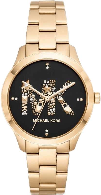 Buy Shop Michael Kors Runway Quartz Black Dial Gold Steel Strap Watch For Women - MK6682 USA Online