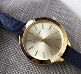 Buy Shop Michael Kors Runway Quartz Gold Dial Blue Leather Strap Watch For Women - MK2285 USA Online