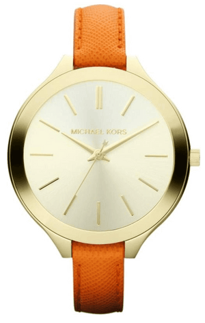 Buy Shop Michael Kors Runway Quartz Gold Dial Orange Leather Strap Watch For Women - MK2275 USA Online