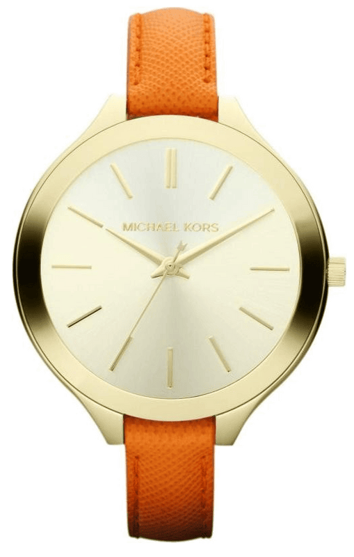 Buy Shop Michael Kors Runway Quartz Gold Dial Orange Leather Strap Watch For Women - MK2275 USA Online