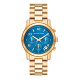 Buy Shop Michael Kors Runway Chronograph Blue Dial Gold Steel Strap Watch For Women - MK7353 USA Online