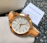 Buy Shop Michael Kors Runway Slim Quartz White Dial Beige Leather Strap Watch For Women - MK2284 USA Online