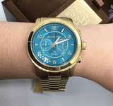 Buy Shop Michael Kors Runway Stop Hunger Blue Dial Gold Steel Strap Watch for Men - MK8315 USA Online