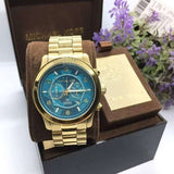 Buy Shop Michael Kors Runway Stop Hunger Blue Dial Gold Steel Strap Watch for Men - MK8315 USA Online