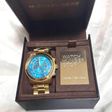 Buy Shop Michael Kors Runway Stop Hunger Blue Dial Gold Steel Strap Watch for Men - MK8315 USA Online