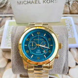 Buy Shop Michael Kors Runway Stop Hunger Blue Dial Gold Steel Strap Watch for Men - MK8315 USA Online