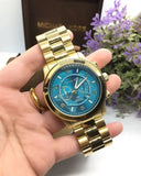 Buy Shop Michael Kors Runway Stop Hunger Blue Dial Gold Steel Strap Watch for Men - MK8315 USA Online