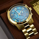 Buy Shop Michael Kors Runway Stop Hunger Blue Dial Gold Steel Strap Watch for Men - MK8315 USA Online