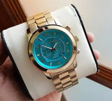 Buy Shop Michael Kors Runway Stop Hunger Blue Dial Gold Steel Strap Watch for Men - MK8315 USA Online