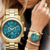 Buy Shop Michael Kors Runway Stop Hunger Blue Dial Gold Steel Strap Watch for Men - MK8315 USA Online